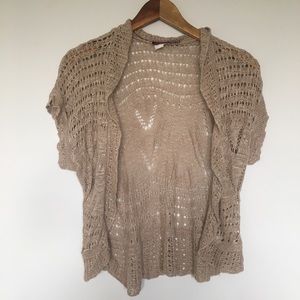 3/$20 Say What Brown Crochet Short Sleeve Cardigan